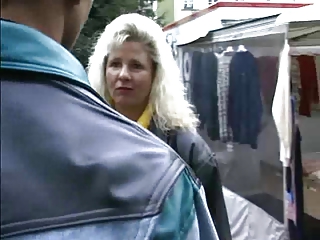 Flirting with a blonde mature in the street